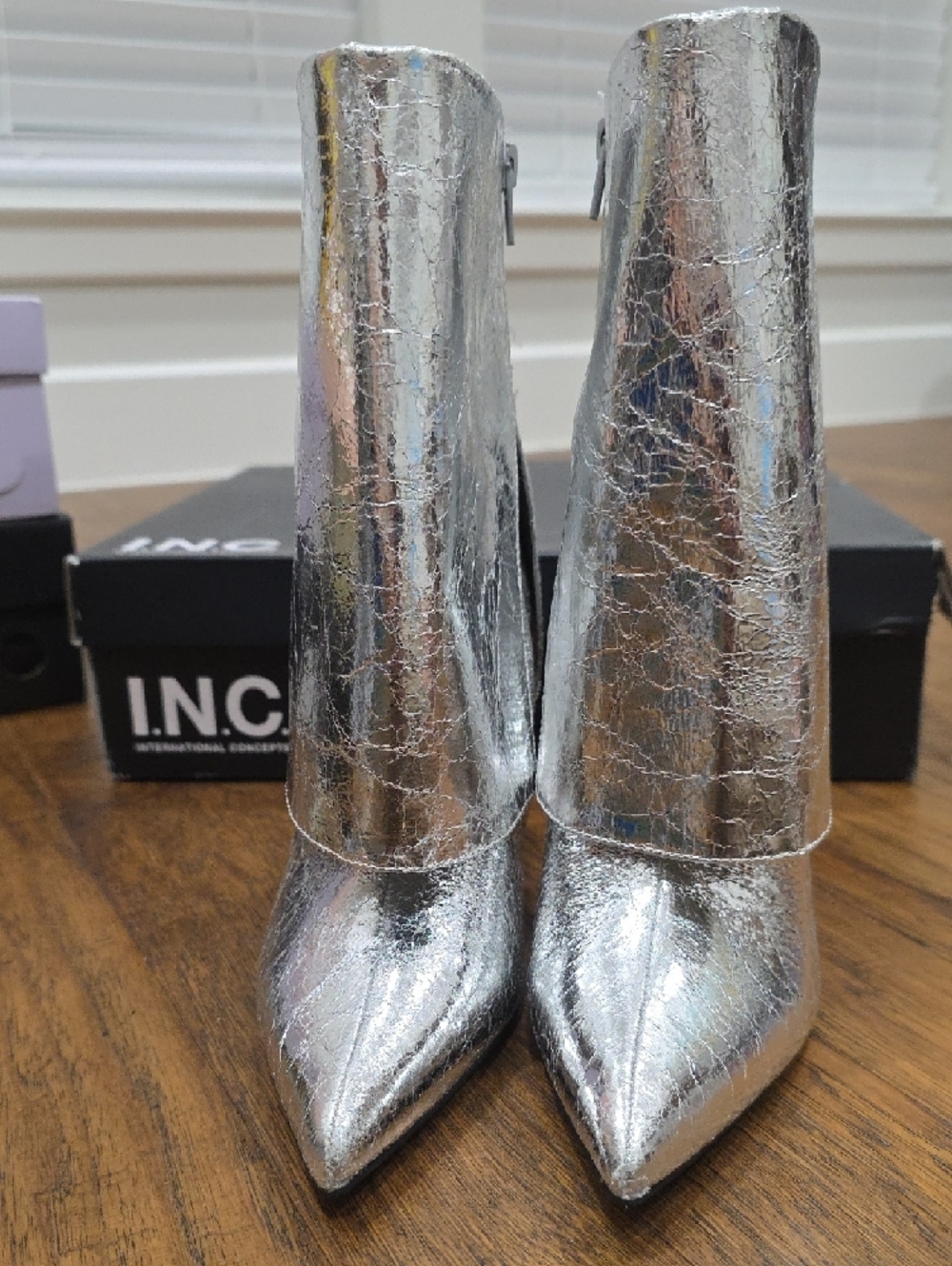 INC International Concepts Metallic Silver Pointed-Toe Ankle Booties - Picture 2 of 8